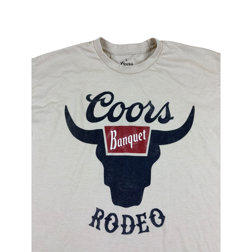 Coors Banquet Rodeo Graphic T Shirt Mens Large Cream Bull Head Beer Tee 2024